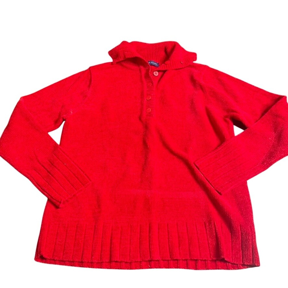 Karen Scott Red Button Neck Collared Knit‎ Sweater Top Size Small